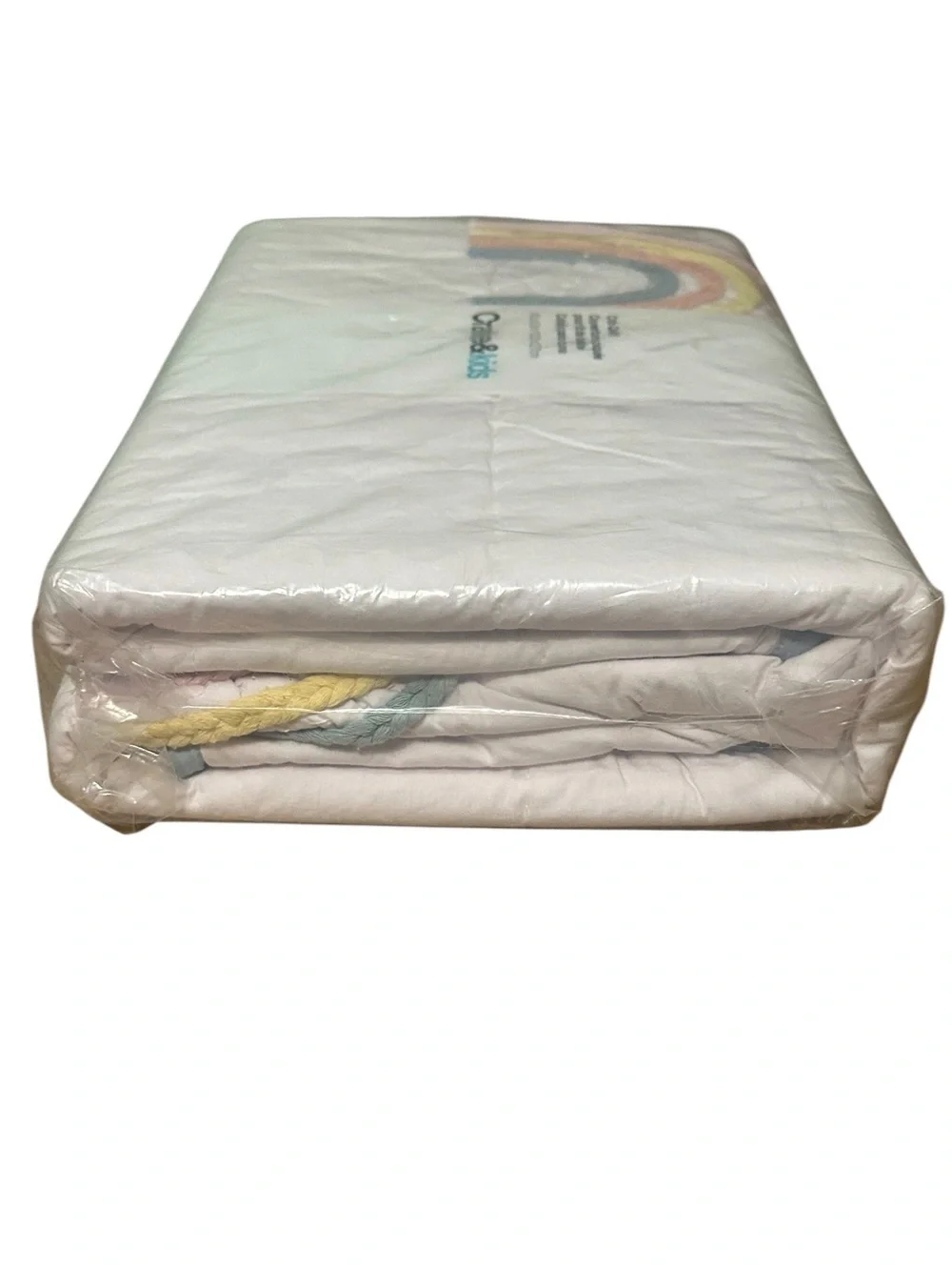 Crate & Barrel Kids Baby Crib Pastel Rope Rainbow Quilt Cover Blanket 40x50in